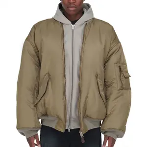 Street wear men's plus size jersey hood nylon bomber jacket contrast paneled cotton padded puffer jacket coat with cargo pocket