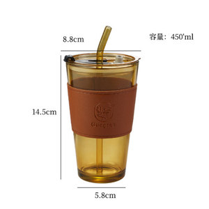 แก้วกาแฟ 450 มล. พร้อมปลอกหนังและหลอดดูด แก้วทนความร้อน 350 มล. พร้อมหูจับหนัง ผลิตในจีน - Product Image 5