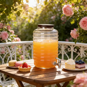 Distributeur <span class=keywords><strong>de</strong></span> boissons en verre côtelé grande capacité avec robinet en acier inoxydable et couvercle en bambou – Idéal pour les fêtes, jus et eau - Product Image 2
