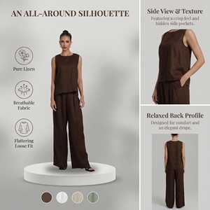 <span class=keywords><strong>Pantaloni</strong></span> Casual Casual a vita larga da <span class=keywords><strong>donna</strong></span> <span class=keywords><strong>pantaloni</strong></span> di lana comodi e traspiranti con motivi solidi per la primavera/estate - Product Image 3