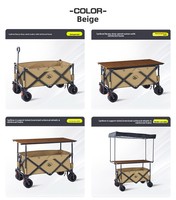 Chariot de camping pliable à quatre roues avec table réglable en hauteur et toit pare-soleil pour le shopping et le stockage, OEM disponible