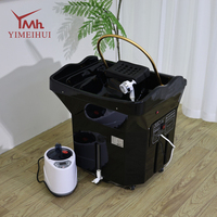 Évier de lavage mobile en acrylique noir de luxe avec réservoir d'eau et cascade pour salon de beauté
