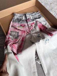 Calças <span class=keywords><strong>Jeans</strong></span> Masculinas de Cintura Alta Estilo Vintage Streetwear Xadrez com Perna Larga OEM |   Opções de Impressão Digital 3D com Acabamento Lavado | - Product Image 2