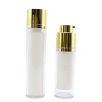 Flacon pompe sans air blanc 15ml 30ml 50ml avec bouchon doré, flacon pompe cosmétique sans air en PP pour lotion et crème