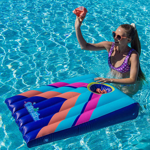 Pool Float <b>Inflatable</b> Lounge Mat With Cup Holder For Adults And Kids Swimming Pool Party Fun Blue 35.5x21.5x8.5inch - Product Image 1