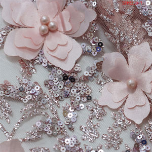 Bellissimo abito da sera di 15 anni 3D fiore glitterato pizzo <span class=keywords><strong>rosa</strong></span> sposa francese abito da sposa perla con paillettes <span class=keywords><strong>Tulle</strong></span> tessuto di pizzo - Product Image 5