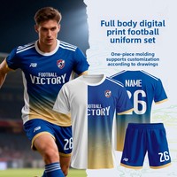 Jersey Sepak Bola Cetak Digital Seluruh Badan Custom Cepat Kering Sublimasi Kain Polyester Bernapas Lintas Negara Musim Panas Pendek