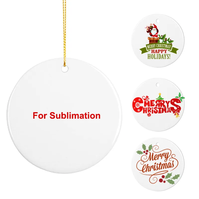 Custom Personalized Handmade DIY Memorial Photo Christmas Tree Hanging Decoration White Blanks Sublimation Ceramic Ornaments