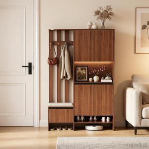 Modern Villa Entryway <strong>Shoe</strong> Cabinet <strong>Coat</strong> <strong>Rack</strong> <strong>Bench</strong> 6-Shelf Adjustable LED Eco-Friendly Space-Saving Dining Hallway Storage Unit - Product Image 6
