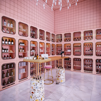 Lemari pajang parfum, furnitur etalase, rak pajang kosmetik, rak pajang toko perawatan kulit, dekorasi toko komersial, desain interior