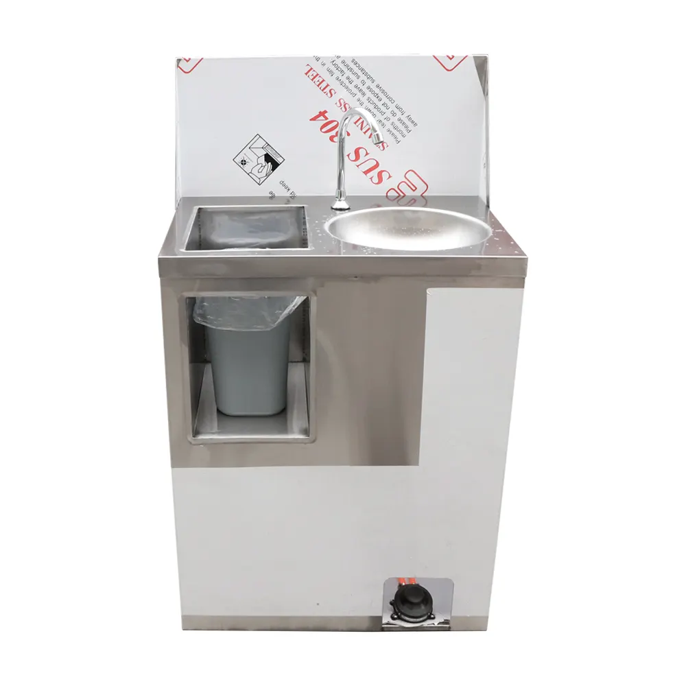 Portable Hand Wash Sink Stainless Steel Sink No Contact Hotel Restaurant Sink With Trash Can With Water Tank