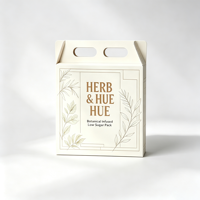 Boîte à poignée rigide en carton ondulé PET recyclable personnalisée, finition mate, découpe UV, poignée découpée, matériaux recyclés de qualité alimentaire, impression 4 couleurs