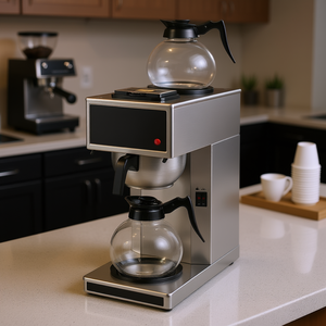 Cafetera eléctrica comercial de goteo para 12 tazas de acero inoxidable con 2 jarras de vidrio y placas calentadoras - Product Image 2