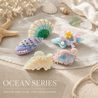 Ensemble de pinces à cheveux personnalisées en acétate thème Océan – Pinces à cheveux de plage personnalisées en acétate pour cadeaux d'hôtel et de spa, boutiques de cadeaux pour vacances à la plage