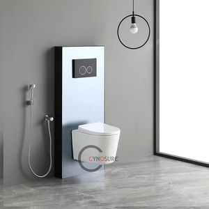 Vente en gros Nouvelle conception de cuvette de toilette sans rebord de couleur blanc et bleu en céramique brillante WC suspendu Toilettes avec siège de toilette pour enfants - Product Image 5