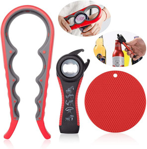 Ensemble d'ouvre-boîtes multifonctionnel pour la cuisine, ensemble de 3 pièces, ouvre-bouteille antidérapant, ensemble d'ouvre-bouteille avec coussin en caoutchouc antidérapant - Product Image 1