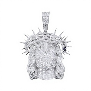 Colgante de Rostro de Cristo con Corona de Espinas, Micro Pavé de Diamantes, Aleación de Plata 925, Moissanita, Amuleto Religioso, Regalo Unisex - Product Image 1