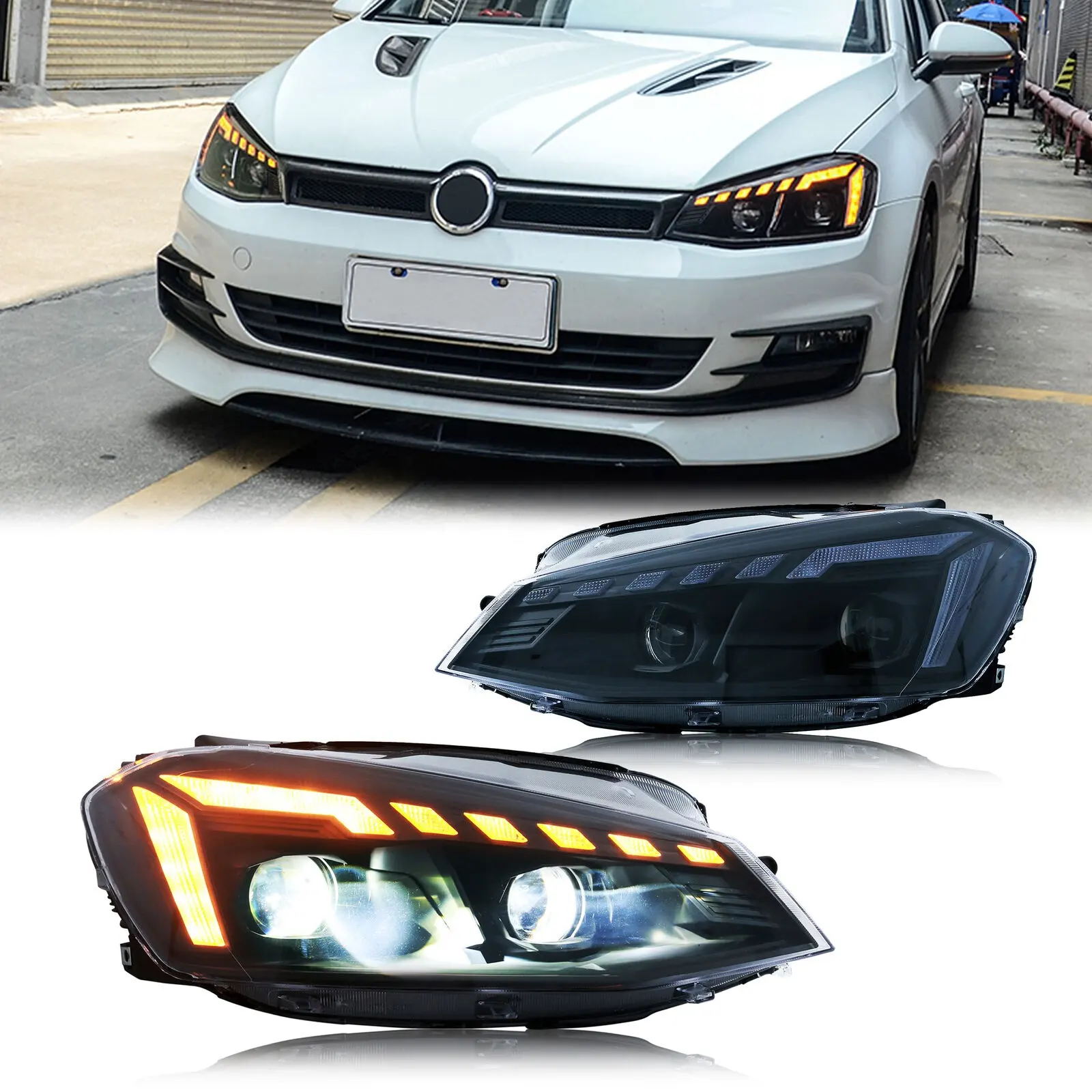חלקי רכב פנסי מנורת LED לפולקסווגן פולקסווגן גולף 7 VII MK7 2015 2018 מכלול איתות דינמי סיבוב אור גבוה DRL
