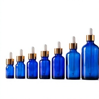 Flacon compte-gouttes en verre bleu pour huiles essentielles, estampage à chaud, 5 ml, 10 ml, 15 ml, 20 ml, 30 ml, 50 ml, 100 ml