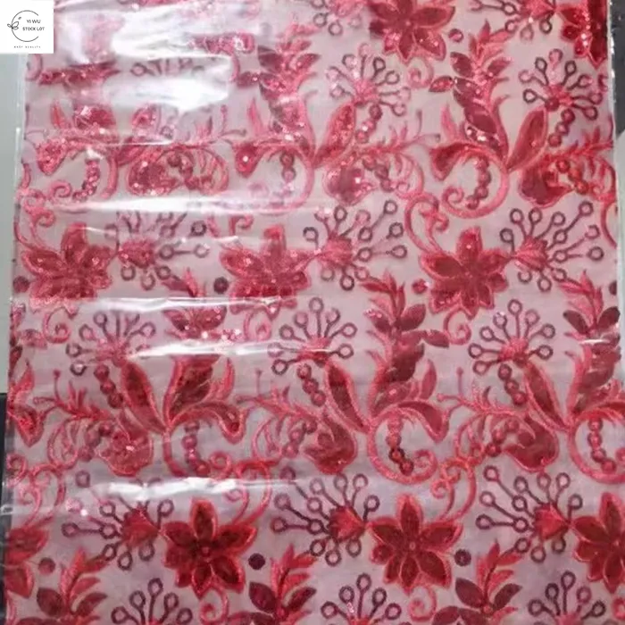 Китайский текстильный тканый полиэстер с блестками, французское Сетчатое кружево с цветами, тканевый материал для платья, в наличии