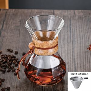 Fábrica al por mayor Diamond Wood <span class=keywords><strong>Chip</strong></span> Coffee Pot Glass con embudo Pot Home Coffee Brewing <span class=keywords><strong>tetera</strong></span> - Product Image 4