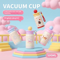귀엽고 사랑스러운 애완동물 테마 스테인리스 스틸 진공 단열 텀블러 빨대 휴대용 스트랩-어린이 야외 활동용 (6-12시간 보냉)