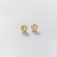 925 Sterling Silber Kleine Blumenform Vergoldete Zirkon-Ohrstecker Feiner Schmuck für Frauen Mädchen