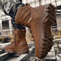 Bottes de randonnée tactiques imperméables en cuir synthétique marron désert, montantes, pour l'extérieur et le trekking dans le désert