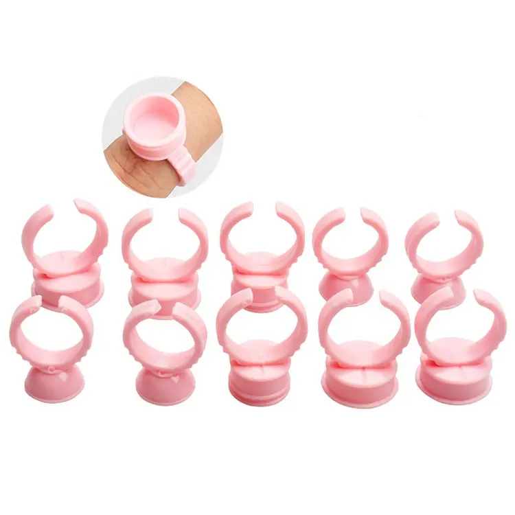 Permanent Makeup Plastic Ring Shape Tattoo Ink Cups Disposable Split Glue Rings Adhesive Pigment Holders Eyelash