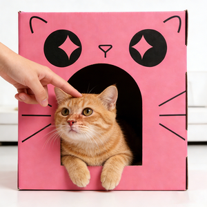 Cuccia per Gatti a 2 Livelli in Cartone Ondulato, Area Attività Allargata Personalizzabile con Angolo Indipendente per Tirare i Tiragliumi - Product Image 1