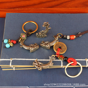 Llavero de latón Dingtong con colgante de Dragón de Nueve Hijos, decoración de mesa Wen Taotie, llavero de coche, regalo - Product Image 2