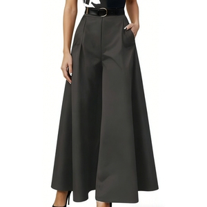 <span class=keywords><strong>Pantalon</strong></span> long plissé fluide taille haute à jambes larges pour femme avec ceinture – Tenue décontractée ou habillée – Sehe Fashion - Product Image 1