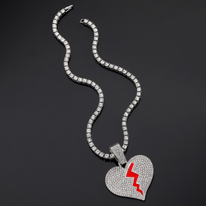 Hombres y mujeres Iced Out Rhinestones Tennis Chain <span class=keywords><strong>CZ</strong></span> Bling Full Heart Colgante Collares - Product Image 2