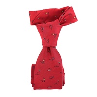 Chine vente en gros Vintage cravate Polyester tissé Triceratops Mésozoïque ère Animal dinosaure rouge personnalisé cou cravates homme Design pour hommes