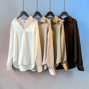 レディース サテンシャツ ヴィンテージ ブラウス シースルー 長袖 トップス オーバーシャツ 大きいサイズ - Product Image 1