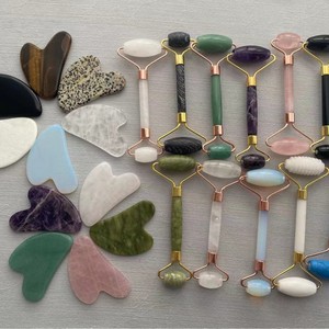 Ensemble de rouleaux en jade naturel et de gua sha en jade, professionnel, multifonctionnel, outil de massage pour le soin de la peau du visage - Product Image 4