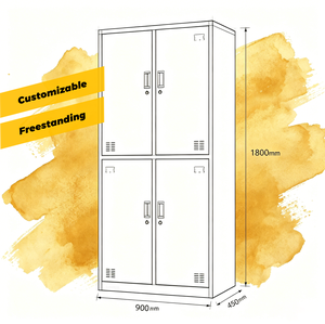 Armadio in Acciaio Contemporaneo <span class=keywords><strong>a</strong></span> 4 Ante con Ripiano Regolabile e Serratura, Ecologico per Camera da Letto, Casa, Ufficio, Appartamento, Hotel, Palestra, Clinica - Product Image 3