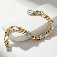 HTNCB01 Bracelet chaîne Figaro plaqué or poli fait main style Hip-hop, plusieurs tailles pour hommes, bijoux en acier inoxydable 316