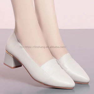 Factory Wholesale <b>Black</b> Leather <b>Pumps</b> - Pointed Toe Block Heel Office Daily Women's Shoes - Product Image 6