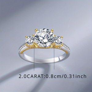 Anillo de Compromiso de Tres Piedras en Plata de Ley 925 para Mujer, Joyería de Moissanita de Moda con Baño de Dos Tonos - Product Image 5