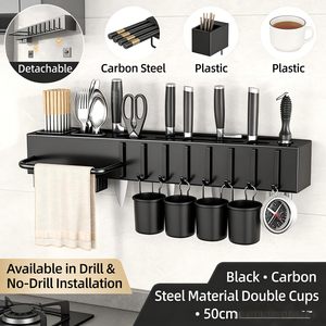 Cooking Utensils Holder Wall-mounted <b>Storage</b> <b>Kitchen</b> Knives Rack Smart Kitchenware Organizer with Steel Hooks - Product Image 5