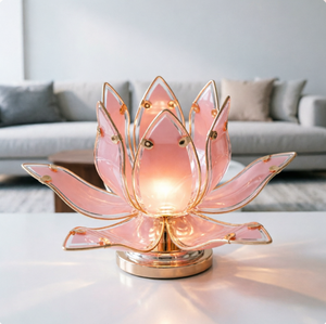 Lampe de table Lotus rose, lampe de chevet florale, lampe de bureau décorative, finition dorée pour chambre à coucher, chambre d'enfant, cadeau - Product Image 5
