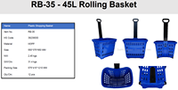 Panier de courses roulant en plastique HDPE bleu de 45 L, haute capacité, avec poignée, idéal pour la distribution en chaîne de magasins – Vente directe usine, qualité supérieure