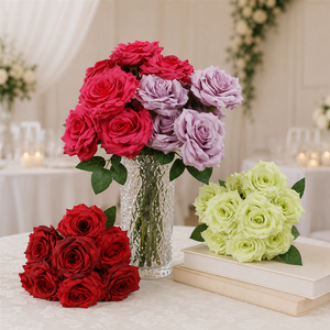 Bouquet de roses artificielles réalistes faites à la main LUYI-Fashion, plusieurs couleurs, pour la décoration de la maison, des fêtes et des mariages, prix de gros - Product Image 6