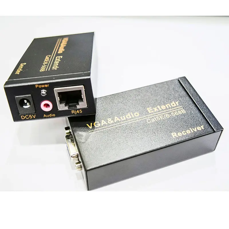 RJ45 Cat5/6 UTP 네트워크 케이블 익스텐더 100M 1080 P를 통해 오디오 신호를 가진 VGA 익스텐더