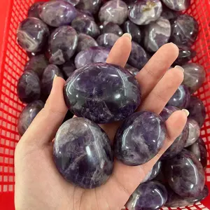 Wholesale Natural Smooth Polished Oval Stone Chevron Amethyst Palm For Decoration