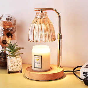 Lámpara de Mesa Moderna con Base de Madera y Pantalla Cónica de Cristal Marrón, Luz LED Cálida 2700K AC E26 Regulable para Decoración de Dormitorio - Product Image 3