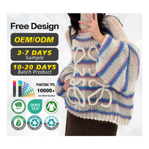 Suéter con Certificación GRS, Fabricante de Suéteres, Venta al por Mayor, Suéter de Punto Personalizado para Mujer, Cuello Redondo, Diseño Calado, Bloques de Color - Product Image 1