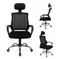 Chaise de bureau ergonomique de direction avec dossier haut en maille, support lombaire et appui-tête, chaise pivotante professionnelle en tissu pour ordinateur