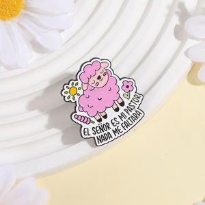 Broche de Esmalte con Diseño de Oveja Rosa y Jesús, Broches con la Frase 'EL SENOR ES MI <span class=keywords><strong>PASTOR</strong></span> NADA ME FALTARA', Insignia de Solapa, Joyería, Regalo para Amigos - Product Image 2